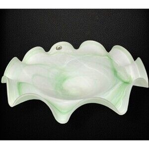 Center Table Bowl  Lavorazione  Frosted Hand Blown Green Swirl Glass Design Dish